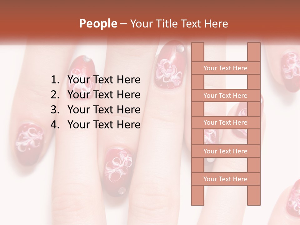 A Woman's Nails With Red And White Designs On Them PowerPoint Template