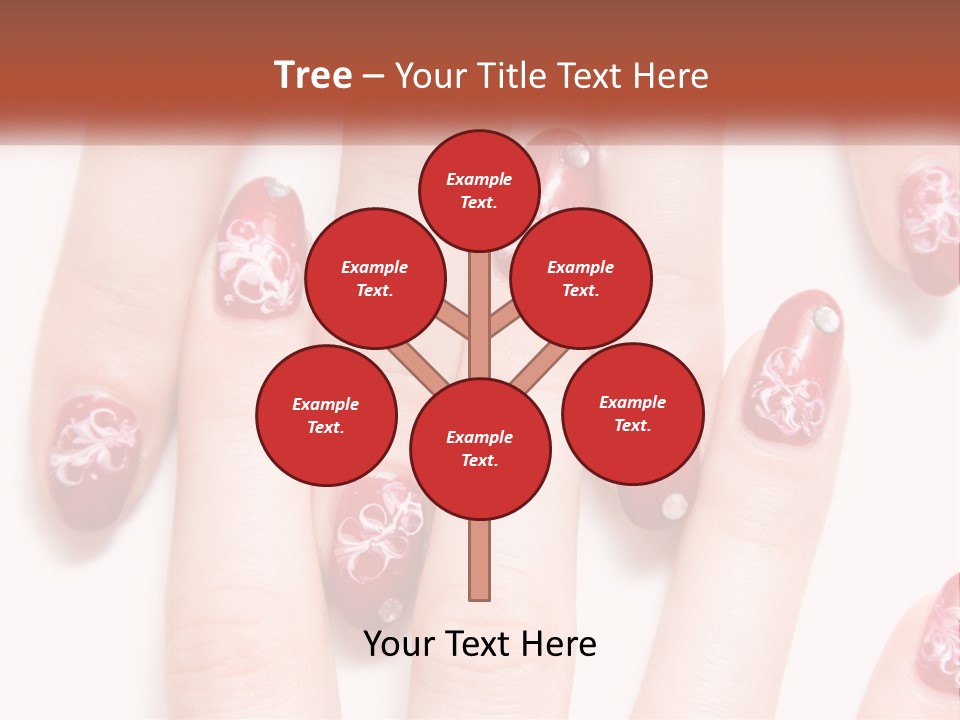 A Woman's Nails With Red And White Designs On Them PowerPoint Template