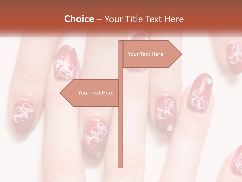 A Woman's Nails With Red And White Designs On Them PowerPoint Template