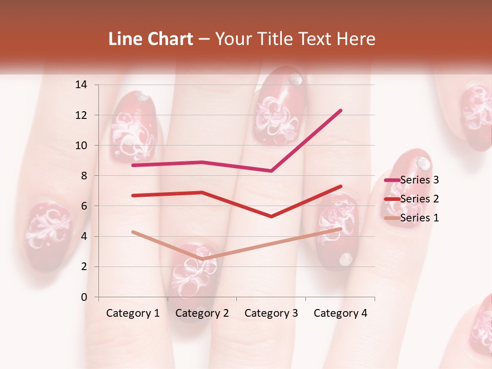 A Woman's Nails With Red And White Designs On Them PowerPoint Template
