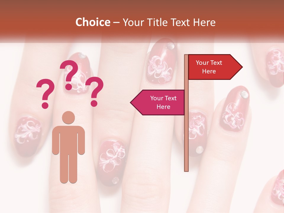 A Woman's Nails With Red And White Designs On Them PowerPoint Template