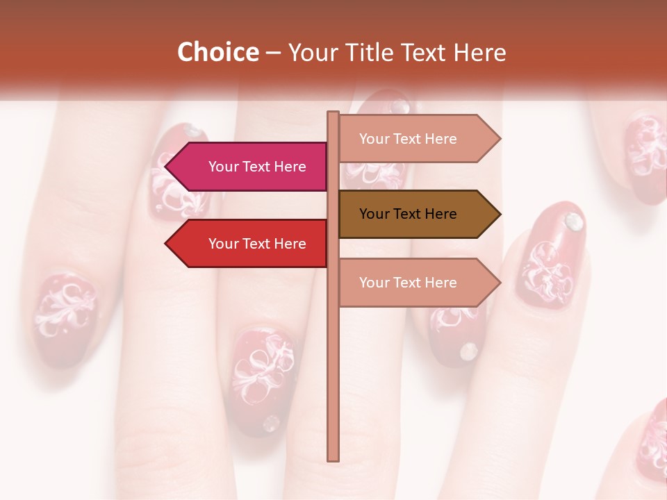 A Woman's Nails With Red And White Designs On Them PowerPoint Template