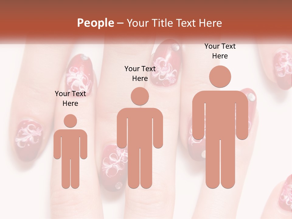 A Woman's Nails With Red And White Designs On Them PowerPoint Template