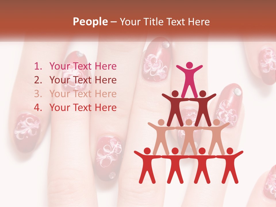 A Woman's Nails With Red And White Designs On Them PowerPoint Template