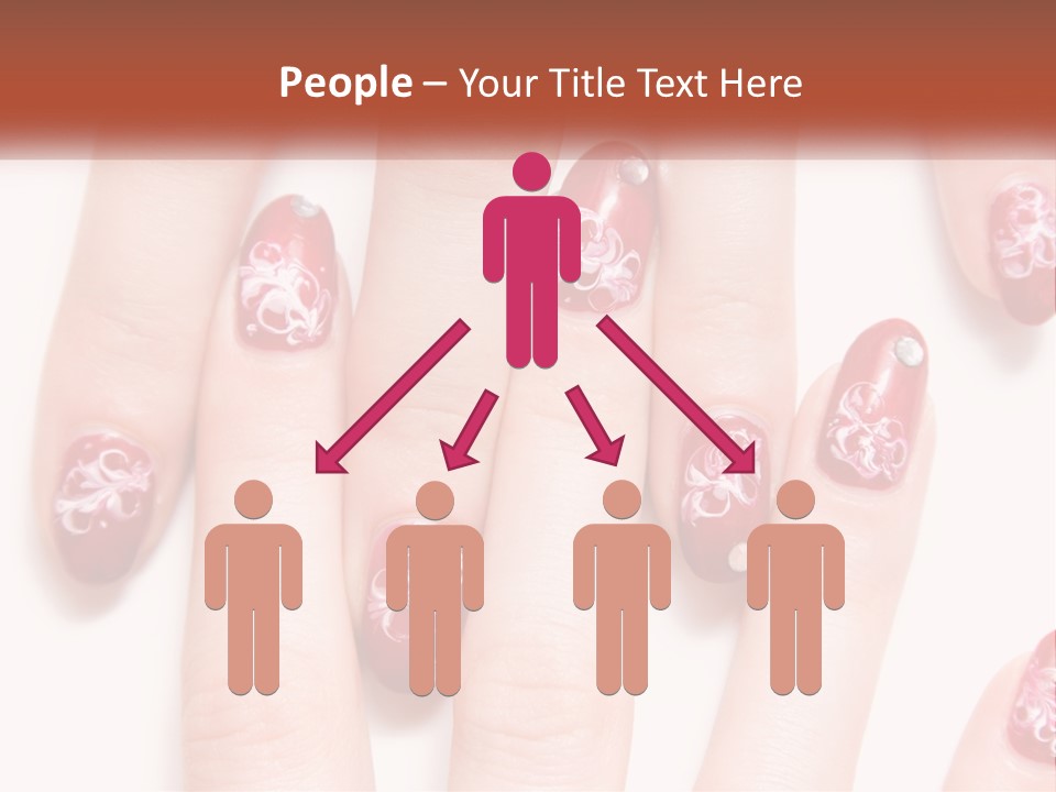 A Woman's Nails With Red And White Designs On Them PowerPoint Template