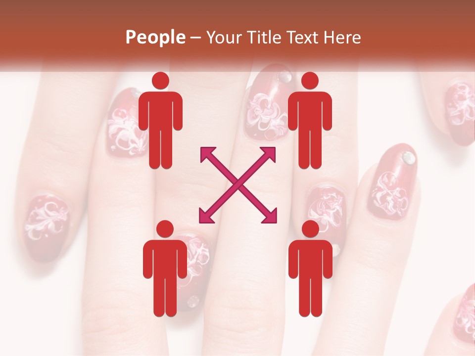 A Woman's Nails With Red And White Designs On Them PowerPoint Template