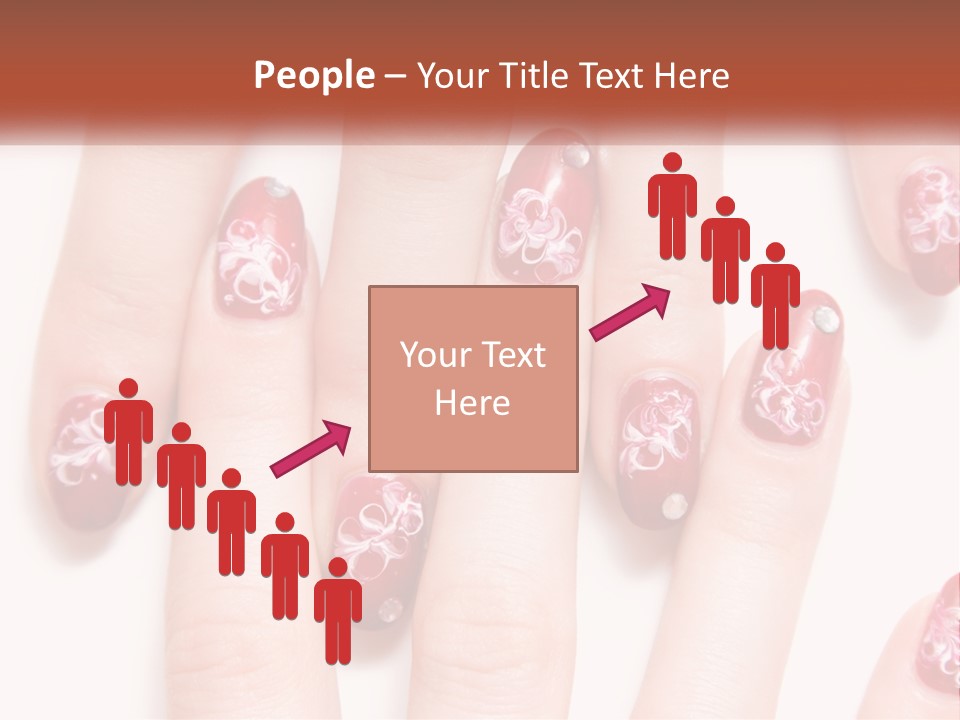 A Woman's Nails With Red And White Designs On Them PowerPoint Template