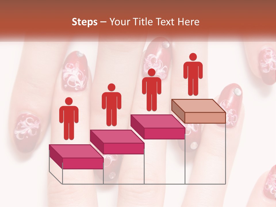 A Woman's Nails With Red And White Designs On Them PowerPoint Template