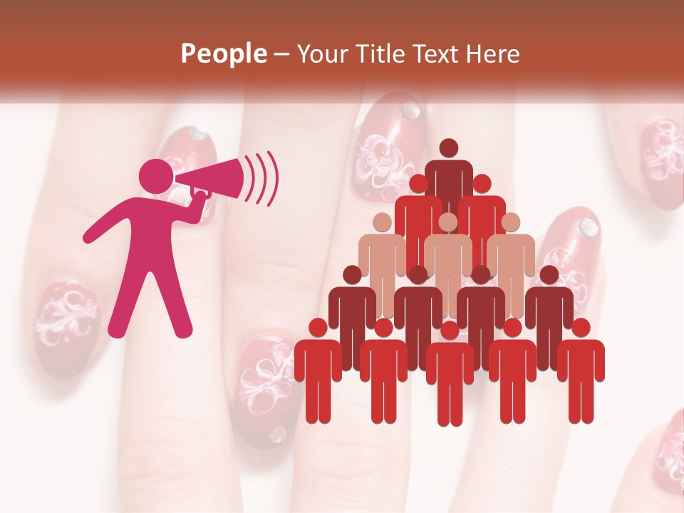 A Woman's Nails With Red And White Designs On Them PowerPoint Template