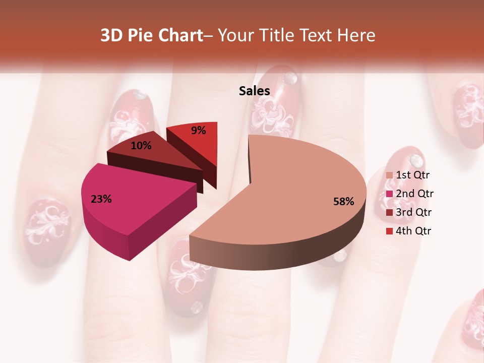 A Woman's Nails With Red And White Designs On Them PowerPoint Template