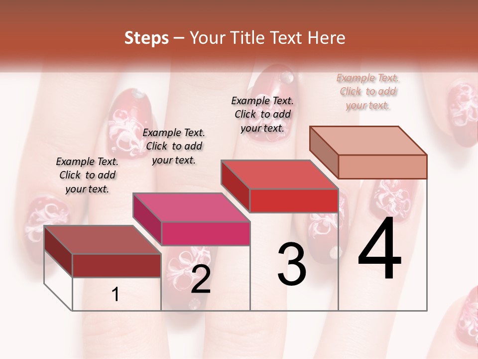 A Woman's Nails With Red And White Designs On Them PowerPoint Template