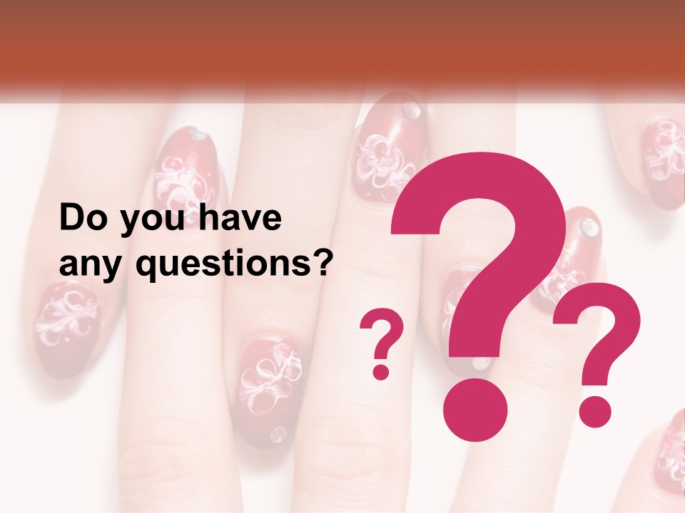 A Woman's Nails With Red And White Designs On Them PowerPoint Template