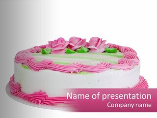 A Cake With Pink Frosting And Green Icing PowerPoint Template