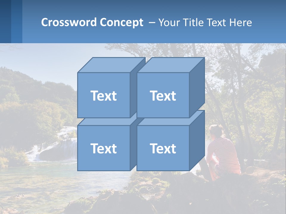 A Woman Sitting On A Rock Looking At A Waterfall PowerPoint Template