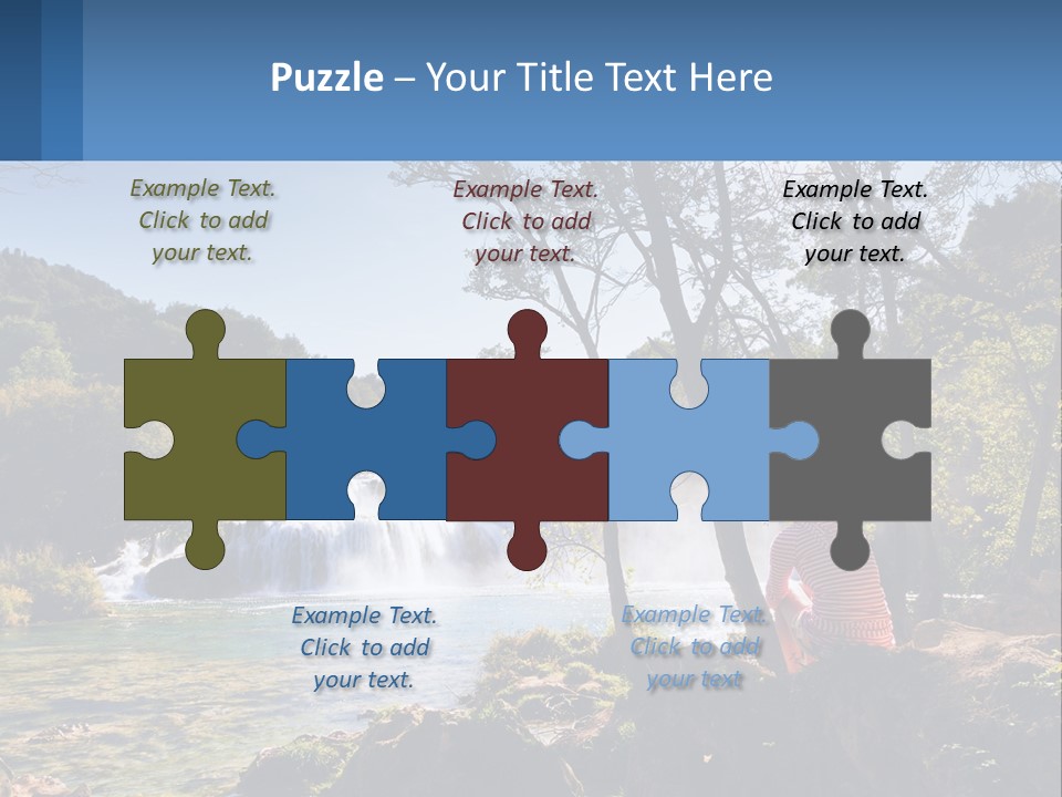 A Woman Sitting On A Rock Looking At A Waterfall PowerPoint Template