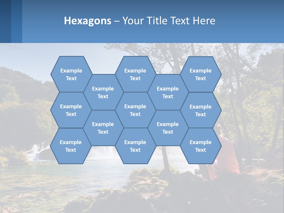 A Woman Sitting On A Rock Looking At A Waterfall PowerPoint Template