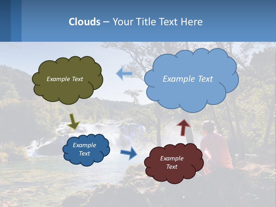 A Woman Sitting On A Rock Looking At A Waterfall PowerPoint Template