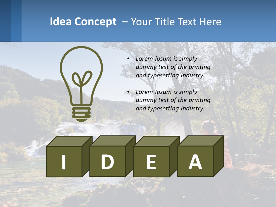 A Woman Sitting On A Rock Looking At A Waterfall PowerPoint Template