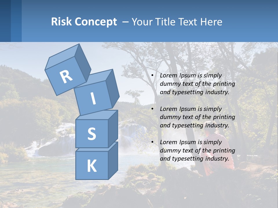 A Woman Sitting On A Rock Looking At A Waterfall PowerPoint Template