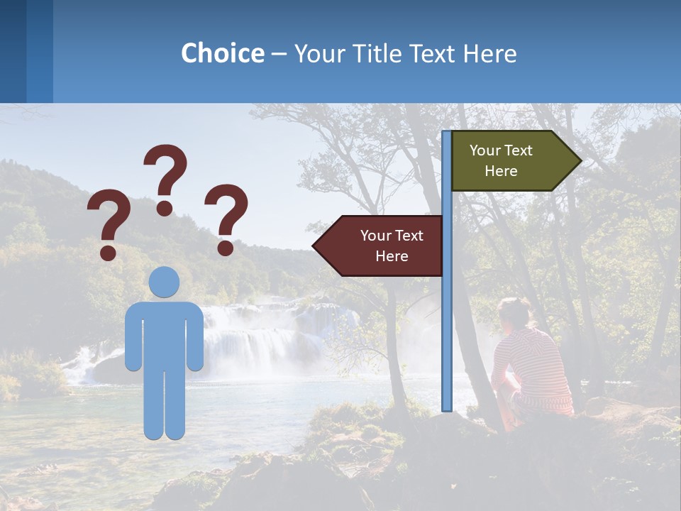 A Woman Sitting On A Rock Looking At A Waterfall PowerPoint Template