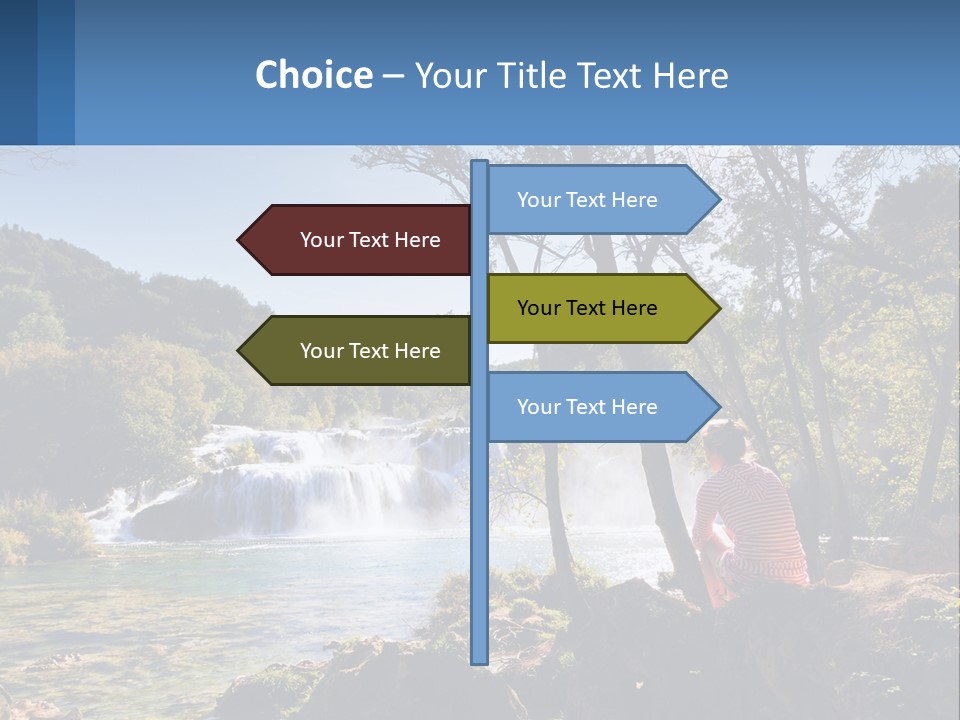 A Woman Sitting On A Rock Looking At A Waterfall PowerPoint Template