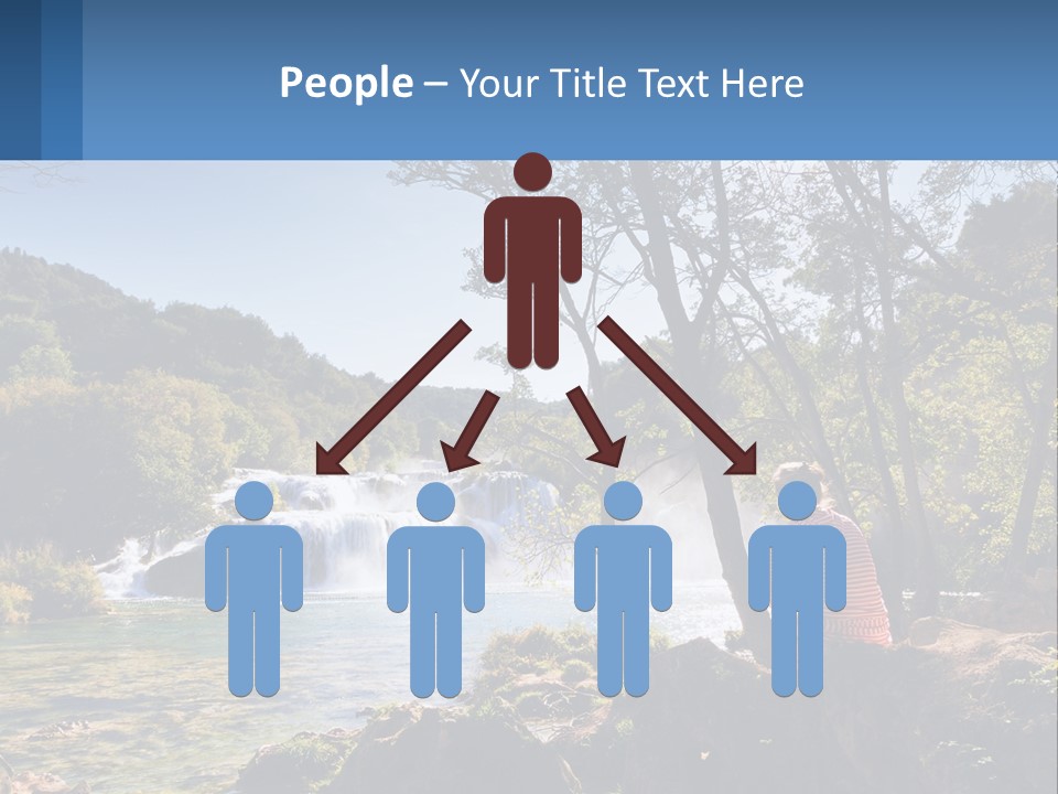 A Woman Sitting On A Rock Looking At A Waterfall PowerPoint Template