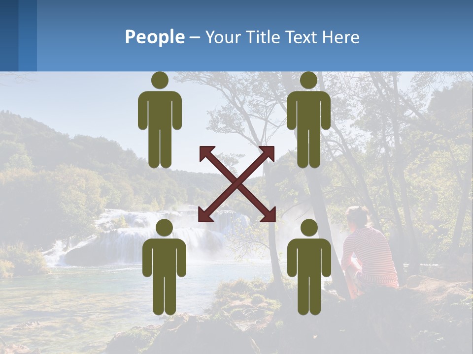 A Woman Sitting On A Rock Looking At A Waterfall PowerPoint Template