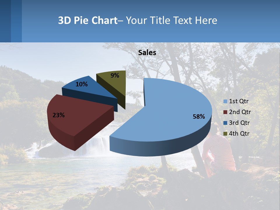 A Woman Sitting On A Rock Looking At A Waterfall PowerPoint Template