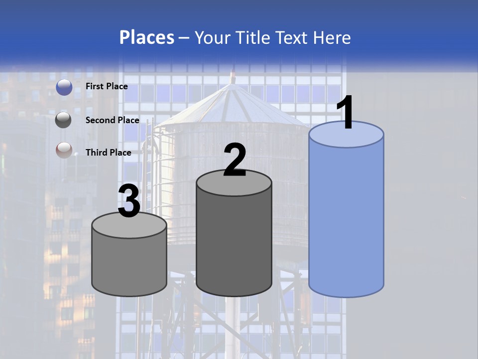 A Water Tower In Front Of A Tall Building PowerPoint Template