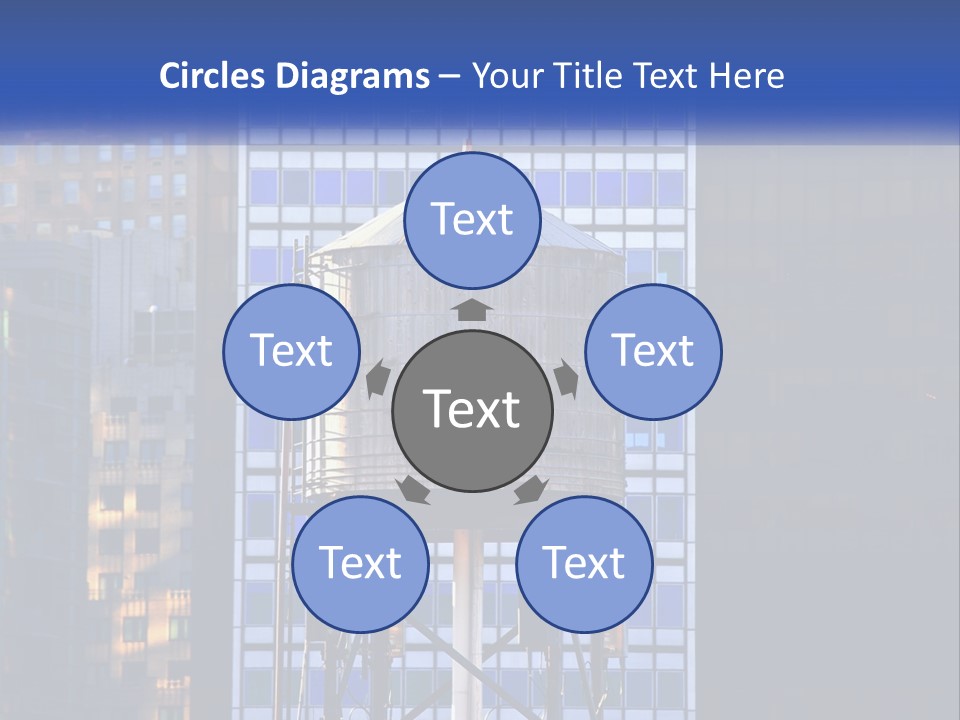 A Water Tower In Front Of A Tall Building PowerPoint Template
