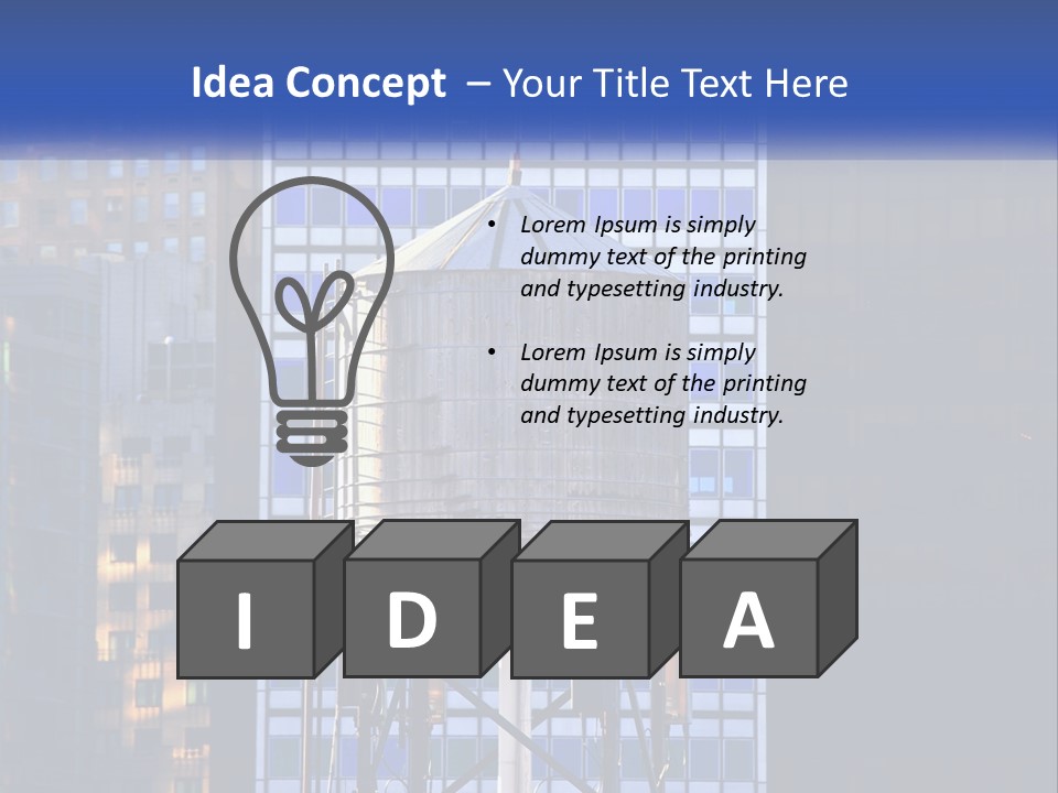 A Water Tower In Front Of A Tall Building PowerPoint Template