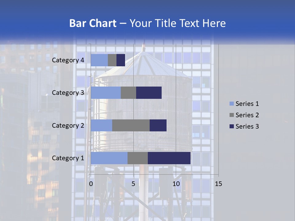 A Water Tower In Front Of A Tall Building PowerPoint Template