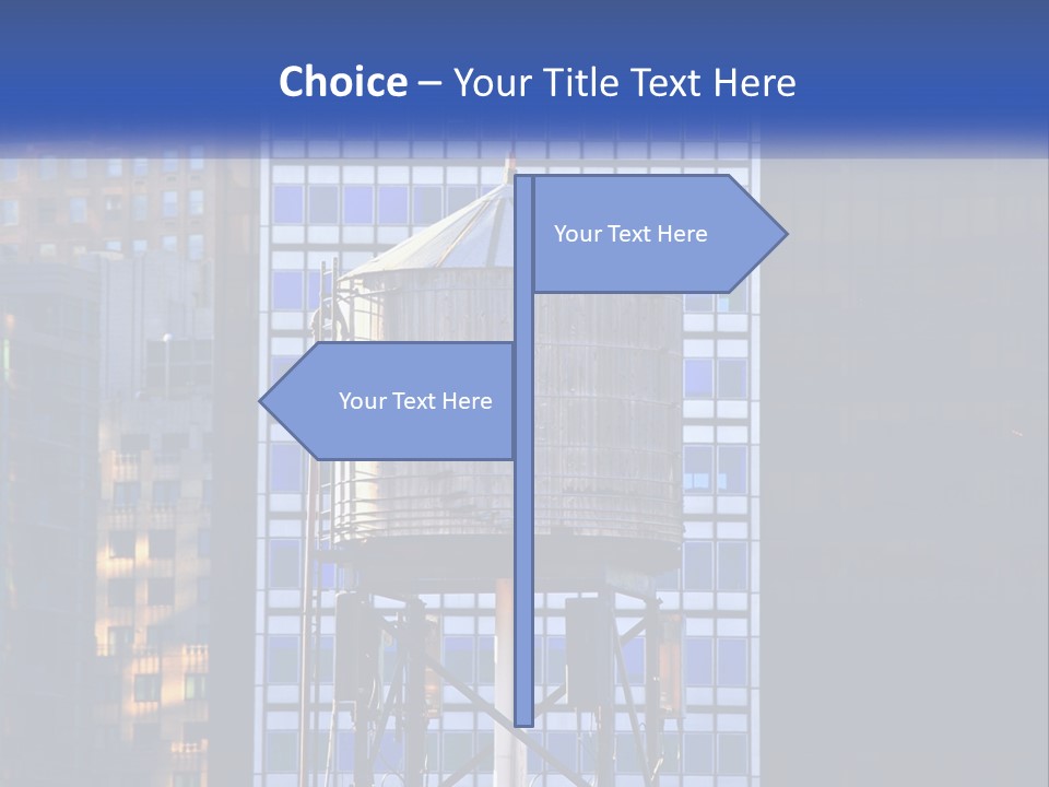 A Water Tower In Front Of A Tall Building PowerPoint Template