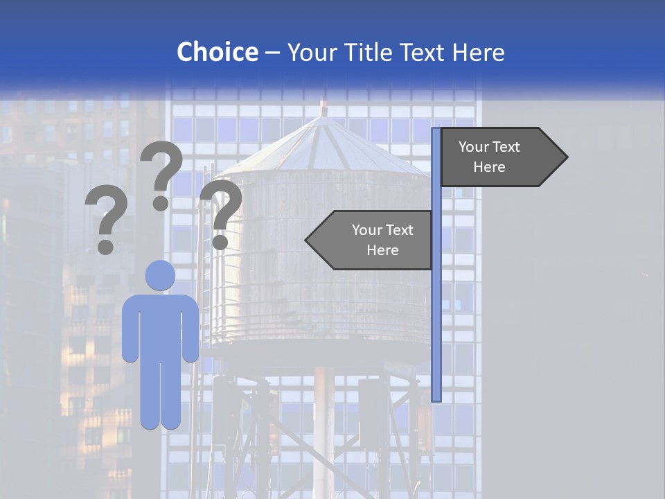 A Water Tower In Front Of A Tall Building PowerPoint Template