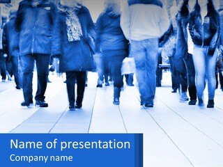 A Group Of People Walking Down A Sidewalk PowerPoint Template