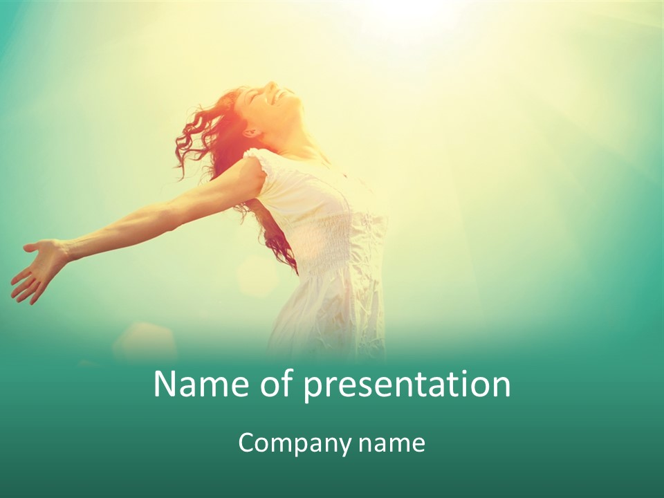 A Woman With Her Arms Outstretched In The Air PowerPoint Template