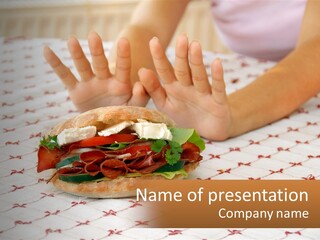 A Person Sitting At A Table With A Sandwich On It PowerPoint Template