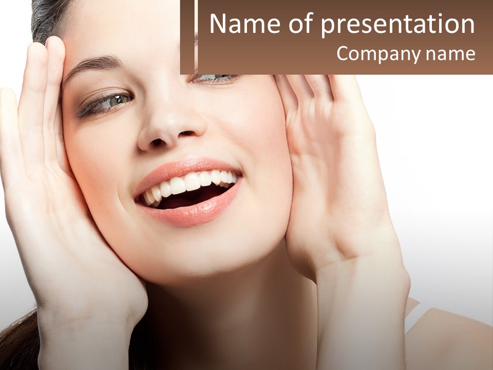 A Woman Holding Her Hands Up To Her Face PowerPoint Template