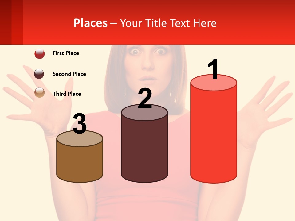 A Woman In A Red Dress Is Holding Her Hands Up PowerPoint Template