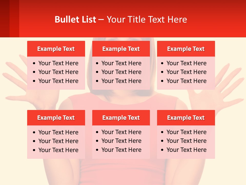 A Woman In A Red Dress Is Holding Her Hands Up PowerPoint Template