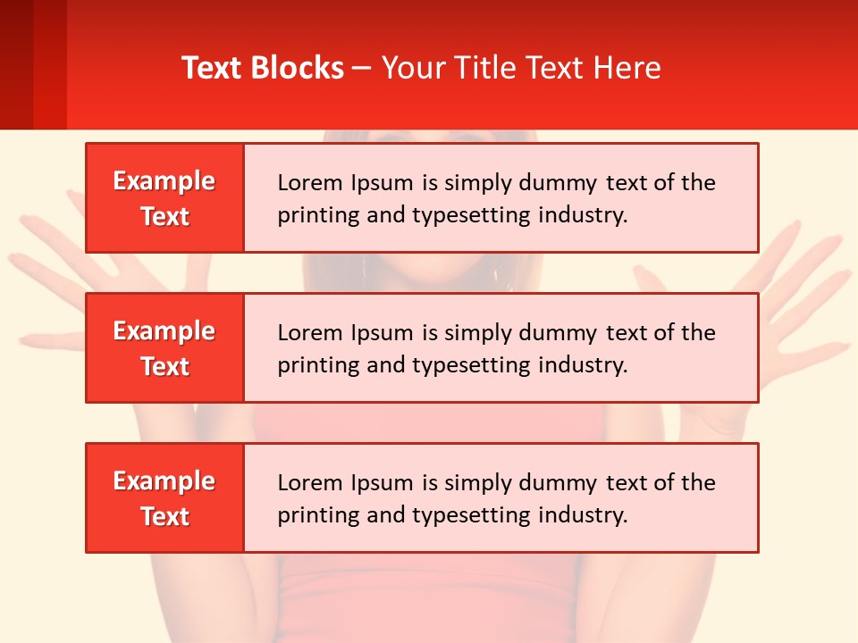 A Woman In A Red Dress Is Holding Her Hands Up PowerPoint Template