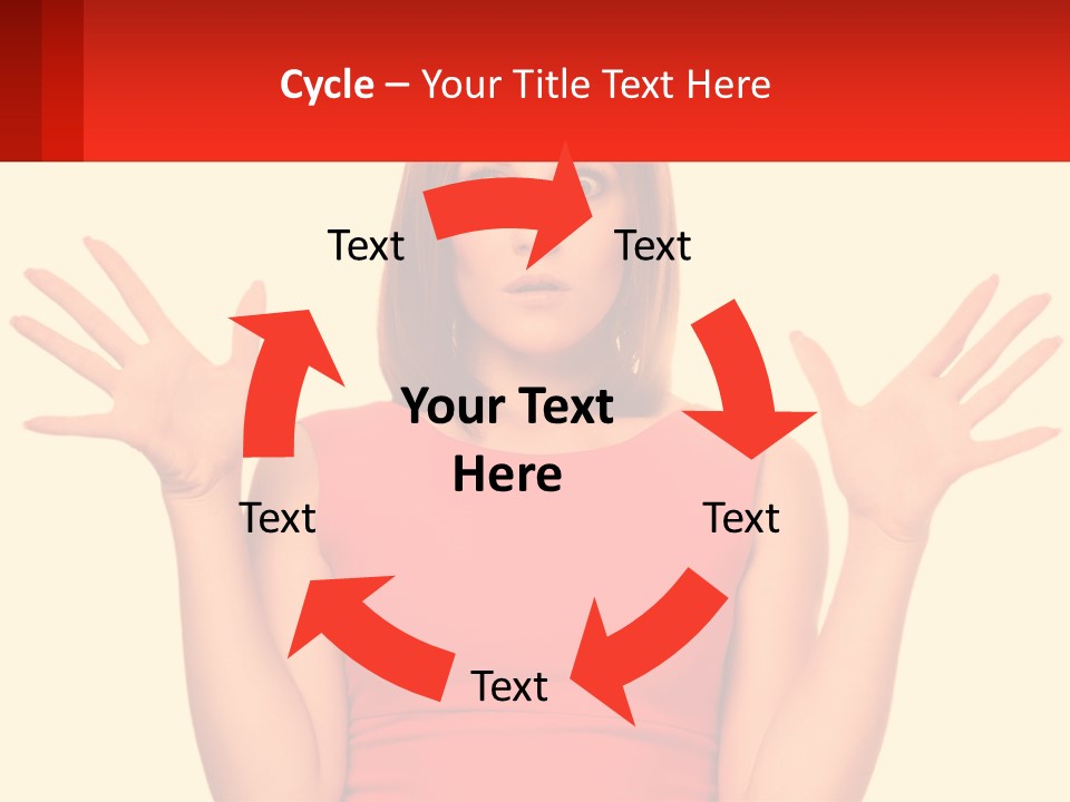 A Woman In A Red Dress Is Holding Her Hands Up PowerPoint Template