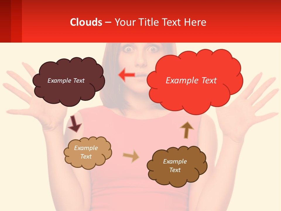 A Woman In A Red Dress Is Holding Her Hands Up PowerPoint Template