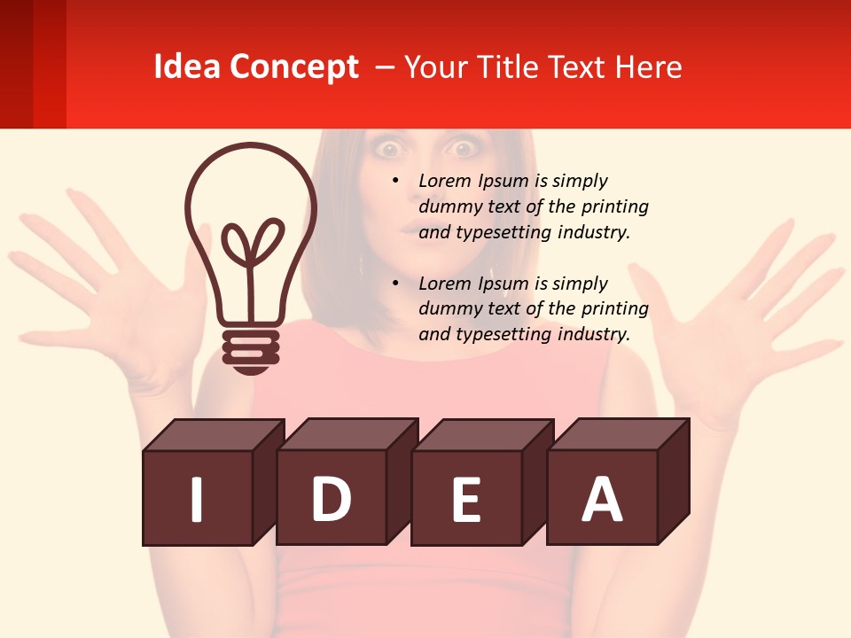 A Woman In A Red Dress Is Holding Her Hands Up PowerPoint Template