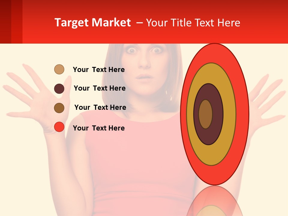 A Woman In A Red Dress Is Holding Her Hands Up PowerPoint Template