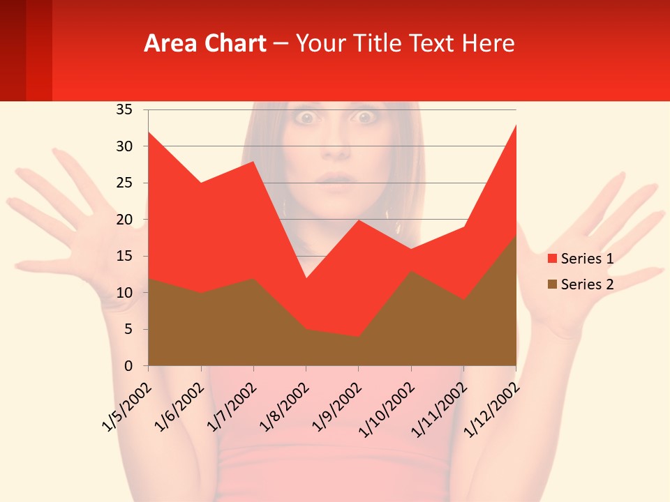 A Woman In A Red Dress Is Holding Her Hands Up PowerPoint Template