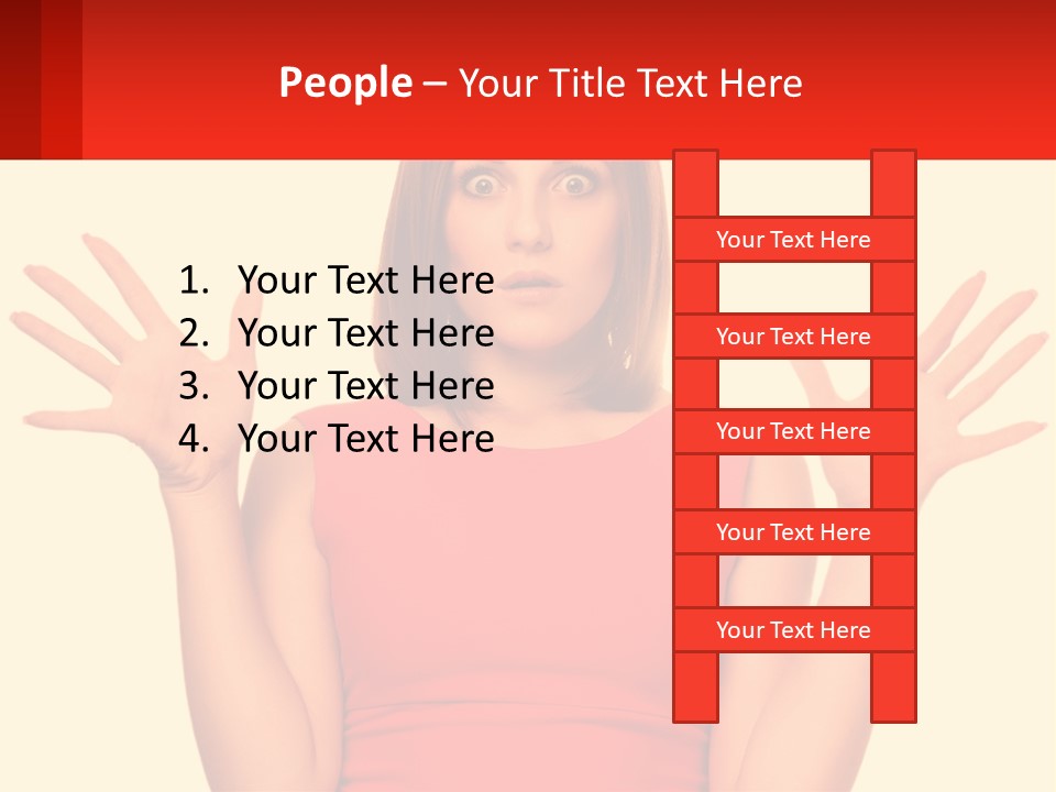 A Woman In A Red Dress Is Holding Her Hands Up PowerPoint Template