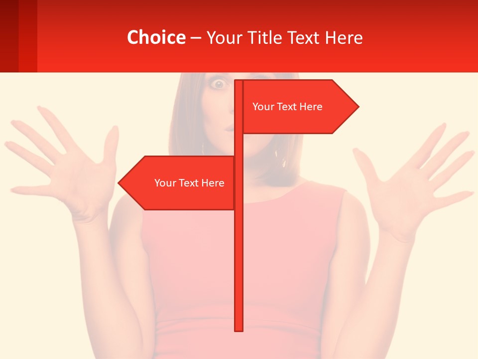 A Woman In A Red Dress Is Holding Her Hands Up PowerPoint Template