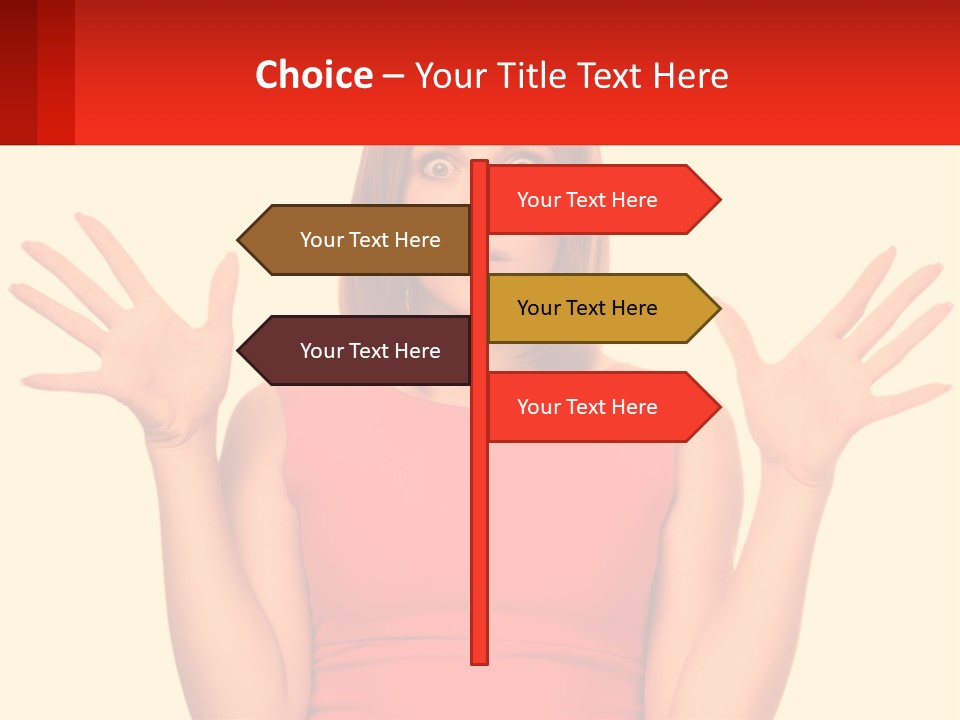 A Woman In A Red Dress Is Holding Her Hands Up PowerPoint Template