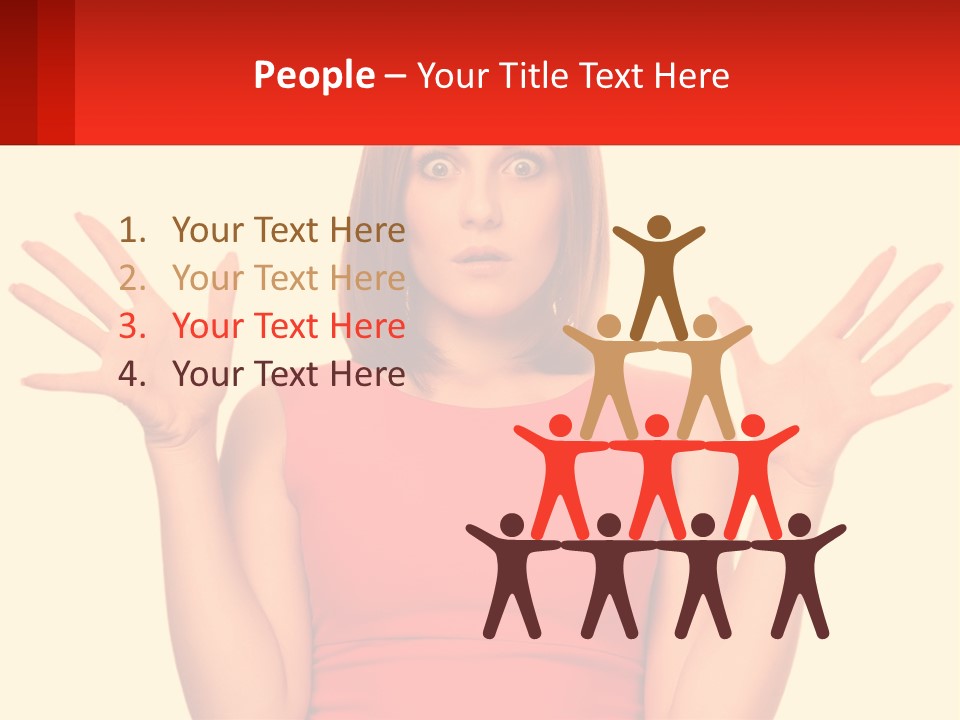 A Woman In A Red Dress Is Holding Her Hands Up PowerPoint Template